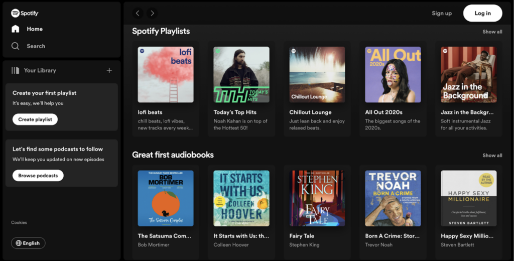 Page Flows' screenshot of the Spotify desktop homepage. Source: 